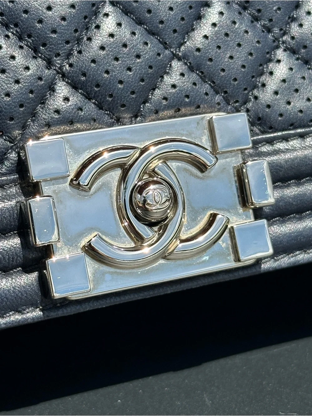 Authentic Vintage Chanel Perforated Old Medium Boy Flap Bag